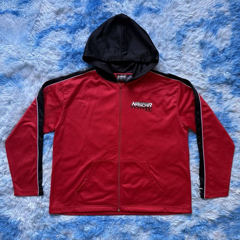 NASCAR Full Throttle Red Black Hooded Jacket Large Vintage